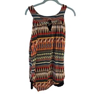 AB Studio Womens XL Tribal Geometric Print Layered Tank Top Keyhole Y2k Orange